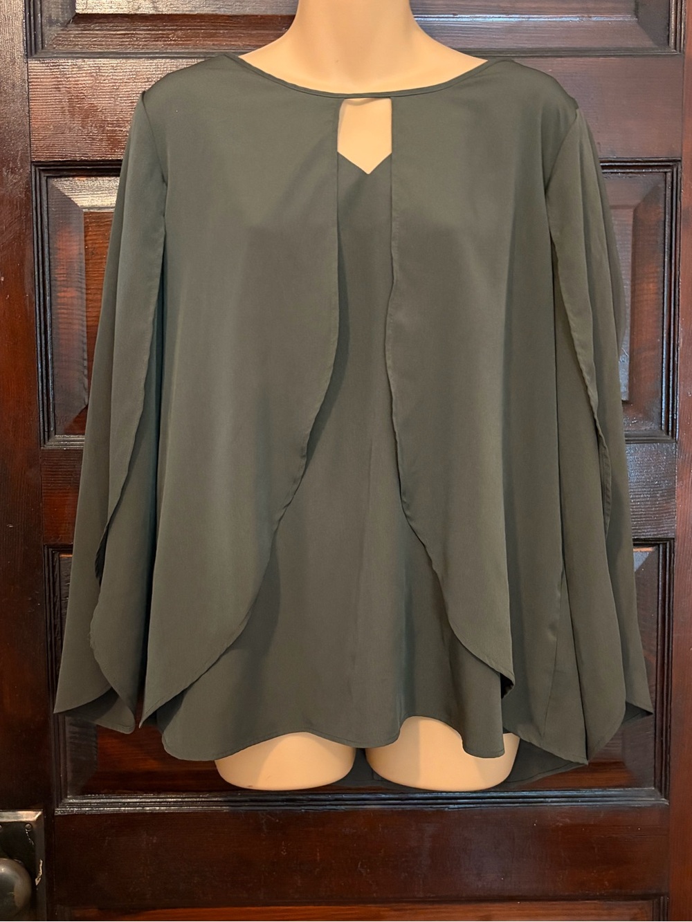 NY Collection Olive Green Draped Cape Jacket